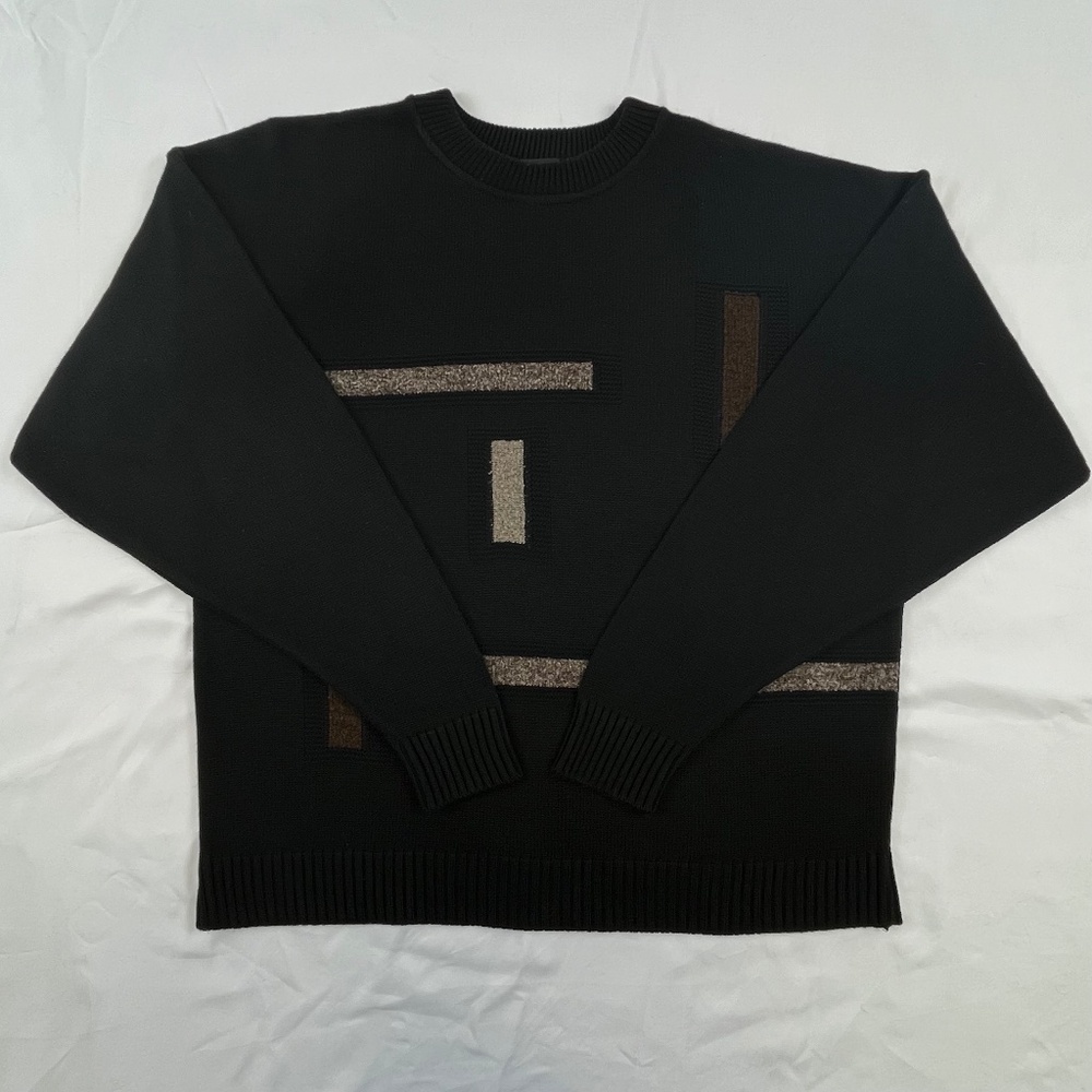 Vintage Peletti Sweater Adult Large Black Tan Pullover Abstract Knit Preppy Men